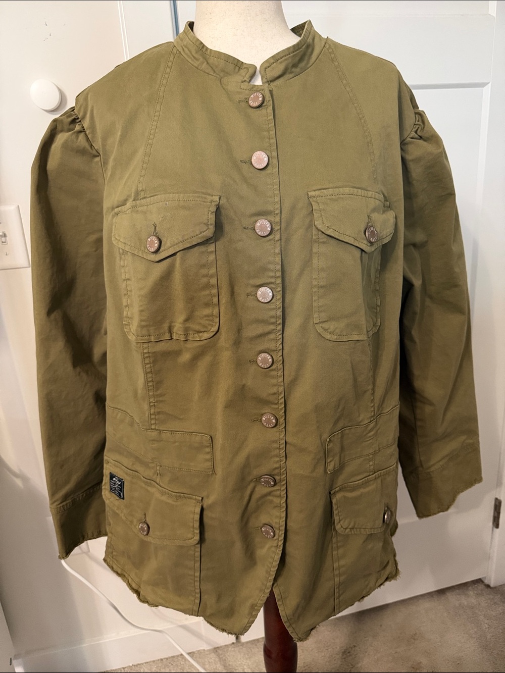 William Rast Olive Utility Jacket with Mandarin Collar